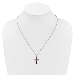 Shey Couture Sterling Silver Rhodium-plated with 14k -X- Accent Round Garnet Cross 18 inch with 2 inch Extension Necklace QTC1860