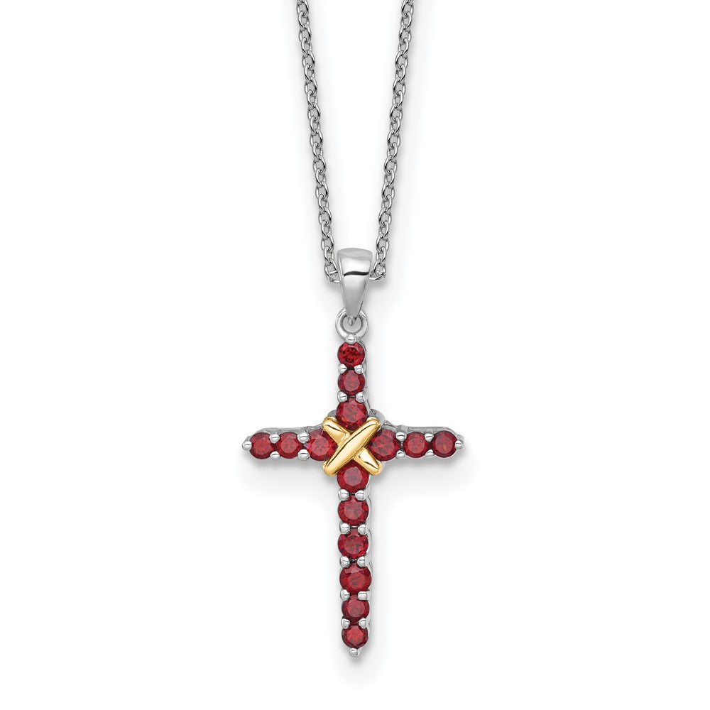 Shey Couture Sterling Silver Rhodium-plated with 14k -X- Accent Round Garnet Cross 18 inch with 2 inch Extension Necklace QTC1860