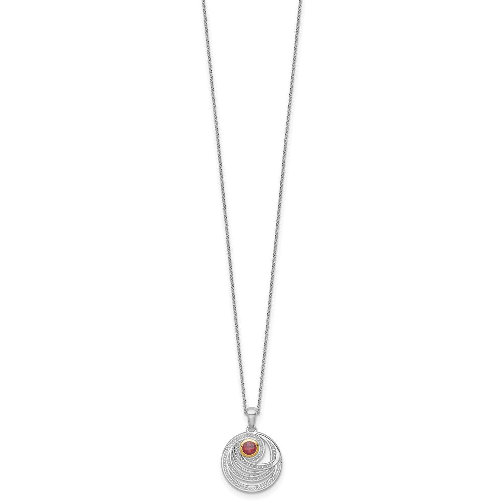 Shey Couture Sterling Silver Rhodium-plated with 14K Accent Round Garnet Swirl Circle 18 inch with 2 inch Extension Necklace QTC1861