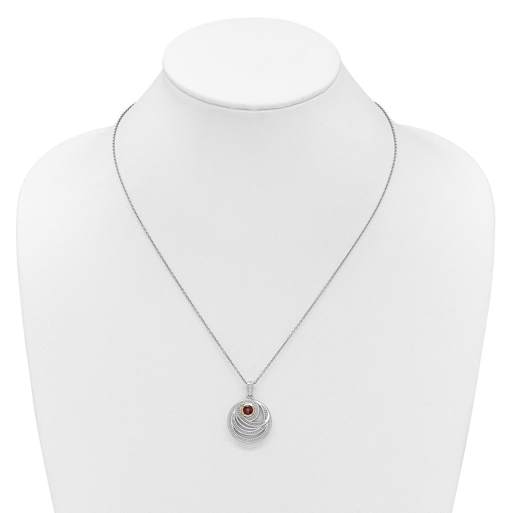 Shey Couture Sterling Silver Rhodium-plated with 14K Accent Round Garnet Swirl Circle 18 inch with 2 inch Extension Necklace QTC1861