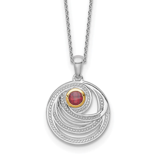 Shey Couture Sterling Silver Rhodium-plated with 14K Accent Round Garnet Swirl Circle 18 inch with 2 inch Extension Necklace QTC1861