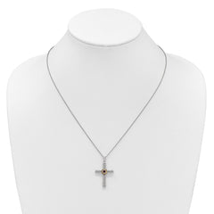 Shey Couture Sterling Silver Rhodium-plated with 14k Accent Round Garnet Textured Cross 18 inch with 2 inch Extension Necklace QTC1863