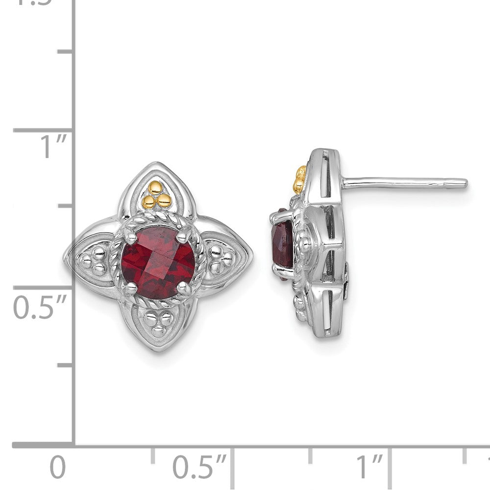 QTC1864 Shey Couture Sterling Silver Rhodium-plated with 14k Accent Round Garnet Flower Post Earrings