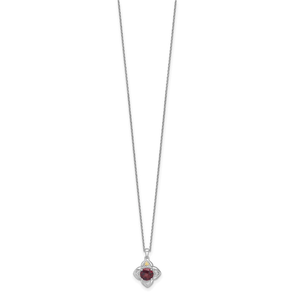 Shey Couture Sterling Silver Rhodium-plated with 14k Accent Round Garnet Flower 18 inch with 2 inch Extension Necklace QTC1865