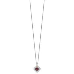 Shey Couture Sterling Silver Rhodium-plated with 14k Accent Round Garnet Flower 18 inch with 2 inch Extension Necklace QTC1865
