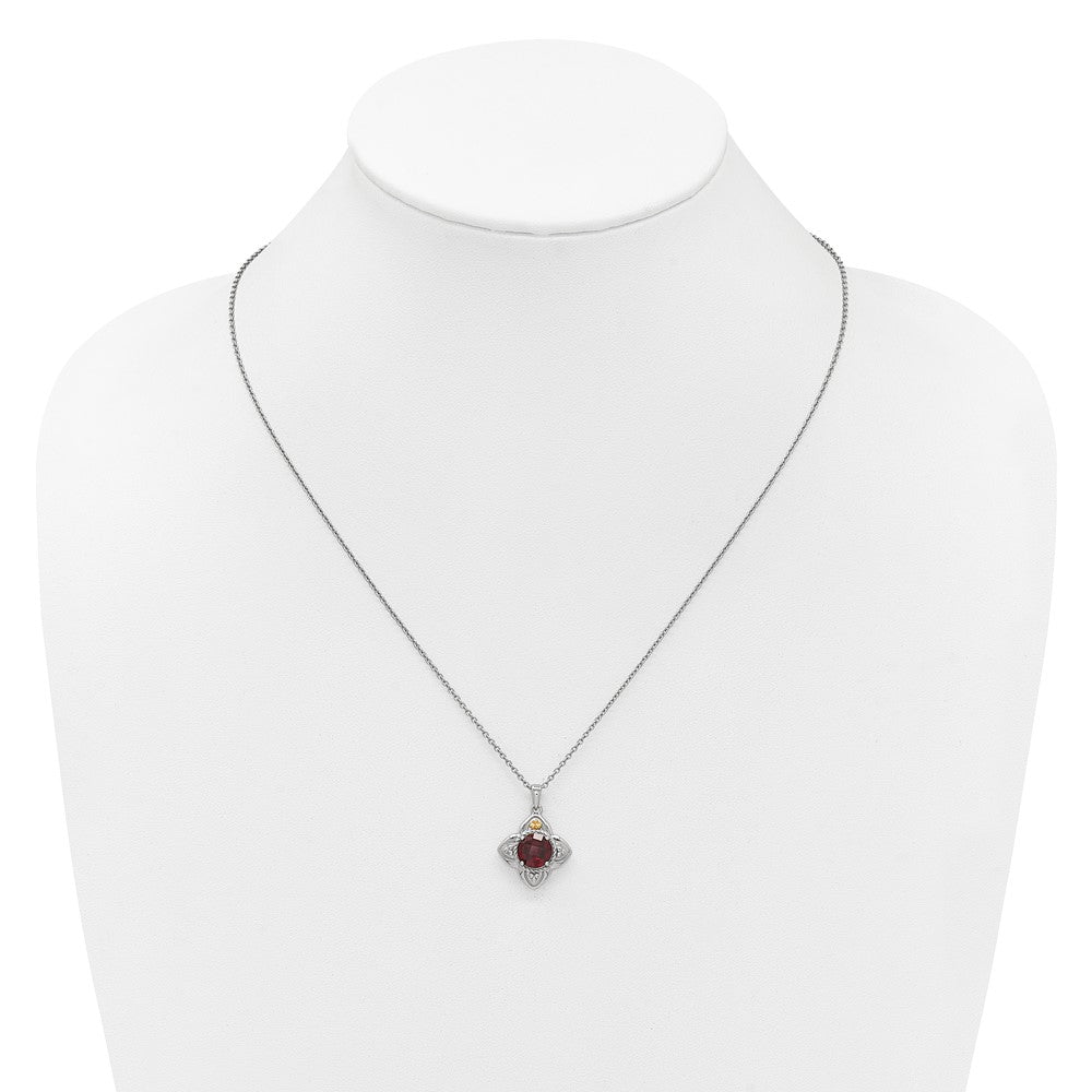 Shey Couture Sterling Silver Rhodium-plated with 14k Accent Round Garnet Flower 18 inch with 2 inch Extension Necklace QTC1865