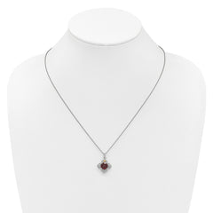 Shey Couture Sterling Silver Rhodium-plated with 14k Accent Round Garnet Flower 18 inch with 2 inch Extension Necklace QTC1865