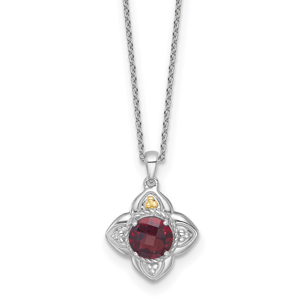 Shey Couture Sterling Silver Rhodium-plated with 14k Accent Round Garnet Flower 18 inch with 2 inch Extension Necklace QTC1865