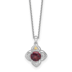 Shey Couture Sterling Silver Rhodium-plated with 14k Accent Round Garnet Flower 18 inch with 2 inch Extension Necklace QTC1865