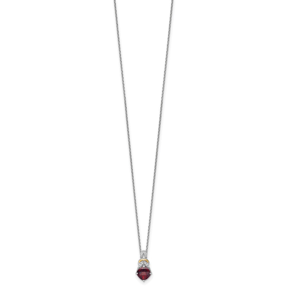 Shey Couture Sterling Silver Rhodium-plated with 14k Accent Checker Cushion Garnet and .04ct. Diamond 18 inch w/2 inch Extension Necklace QTC1867