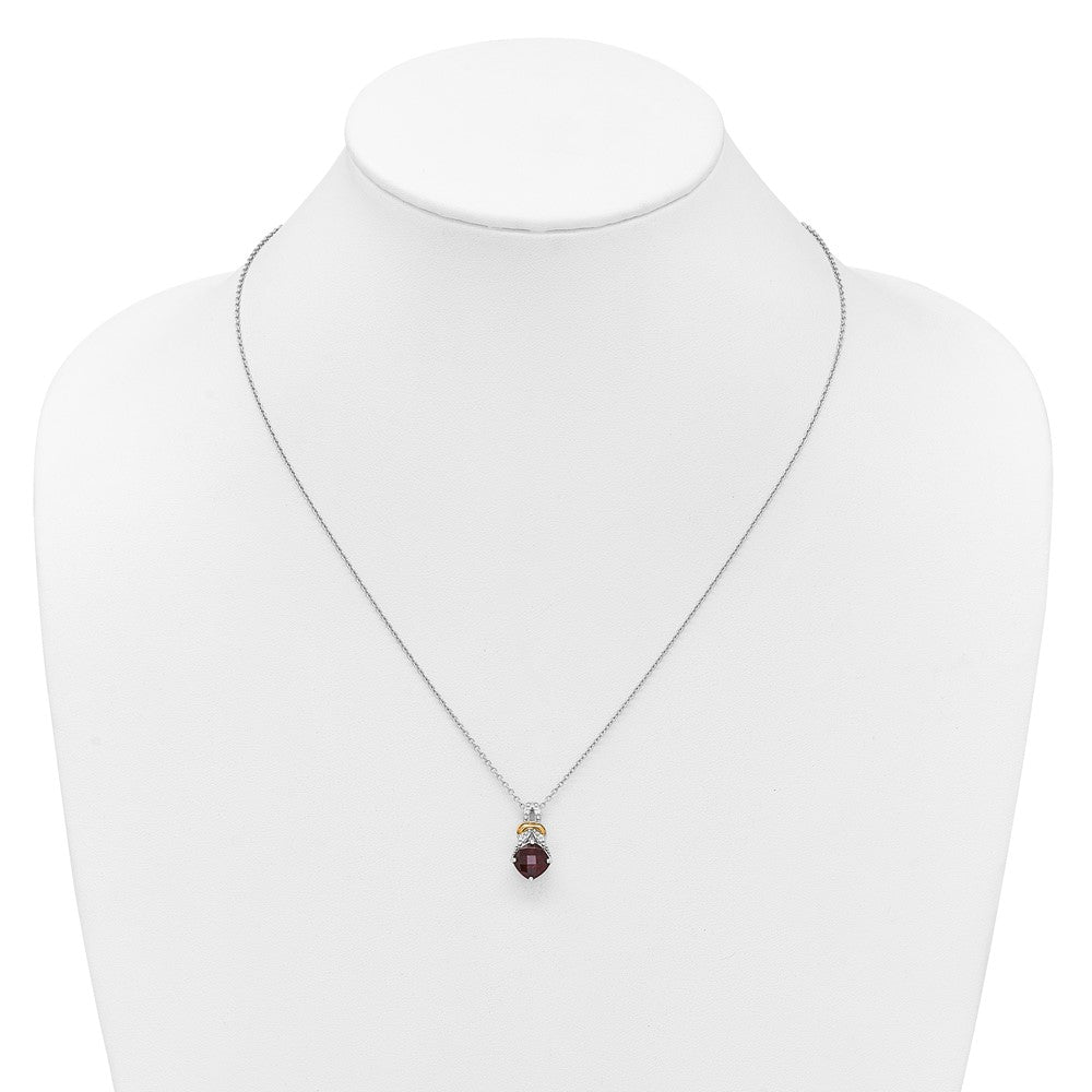 Shey Couture Sterling Silver Rhodium-plated with 14k Accent Checker Cushion Garnet and .04ct. Diamond 18 inch w/2 inch Extension Necklace QTC1867