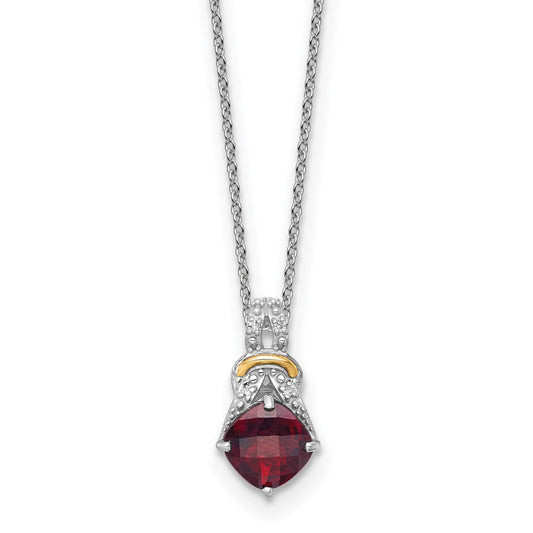 Shey Couture Sterling Silver Rhodium-plated with 14k Accent Checker Cushion Garnet and .04ct. Diamond 18 inch w/2 inch Extension Necklace QTC1867