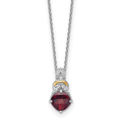 Shey Couture Sterling Silver Rhodium-plated with 14k Accent Checker Cushion Garnet and .04ct. Diamond 18 inch w/2 inch Extension Necklace QTC1867