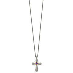 Shey Couture Sterling Silver with 14K Accent 18 Inch Antiqued Cushion Bezel Amethyst Cross Necklace QTC243