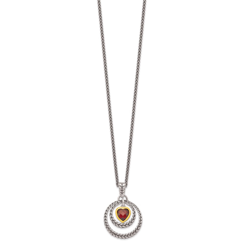 Shey Couture Sterling Silver Gold-tone Flash Gold-plated 18 Inch Antiqued Checkerboard Garnet Heart Necklace QTC27