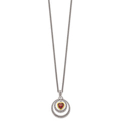 Shey Couture Sterling Silver Gold-tone Flash Gold-plated 18 Inch Antiqued Checkerboard Garnet Heart Necklace QTC27