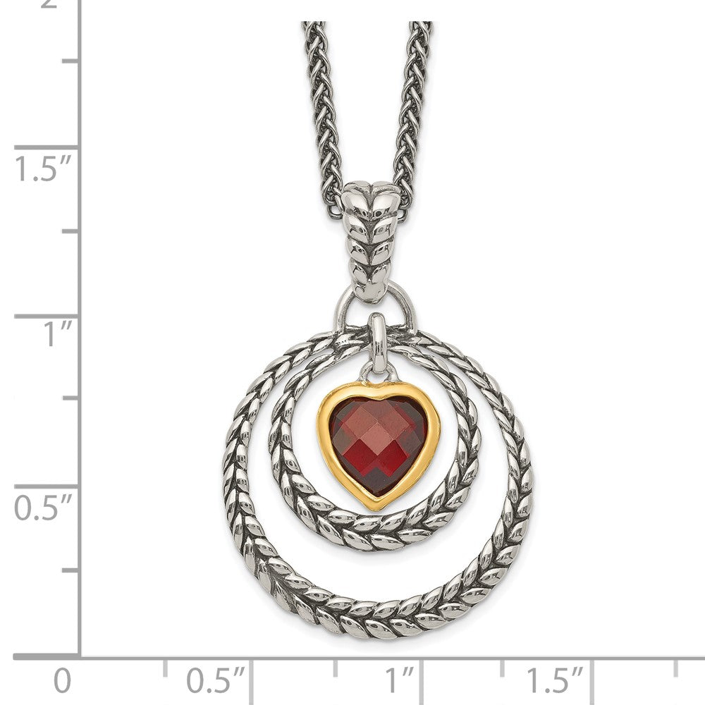 Shey Couture Sterling Silver Gold-tone Flash Gold-plated 18 Inch Antiqued Checkerboard Garnet Heart Necklace QTC27
