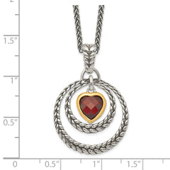 Shey Couture Sterling Silver Gold-tone Flash Gold-plated 18 Inch Antiqued Checkerboard Garnet Heart Necklace QTC27