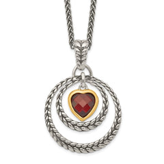 Shey Couture Sterling Silver Gold-tone Flash Gold-plated 18 Inch Antiqued Checkerboard Garnet Heart Necklace QTC27