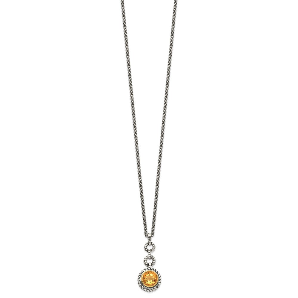 Shey Couture Sterling Silver Gold-tone Flash Gold-plated 18 Inch Antiqued Round Bezel Citrine Necklace QTC29