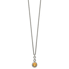 Shey Couture Sterling Silver Gold-tone Flash Gold-plated 18 Inch Antiqued Round Bezel Citrine Necklace QTC29