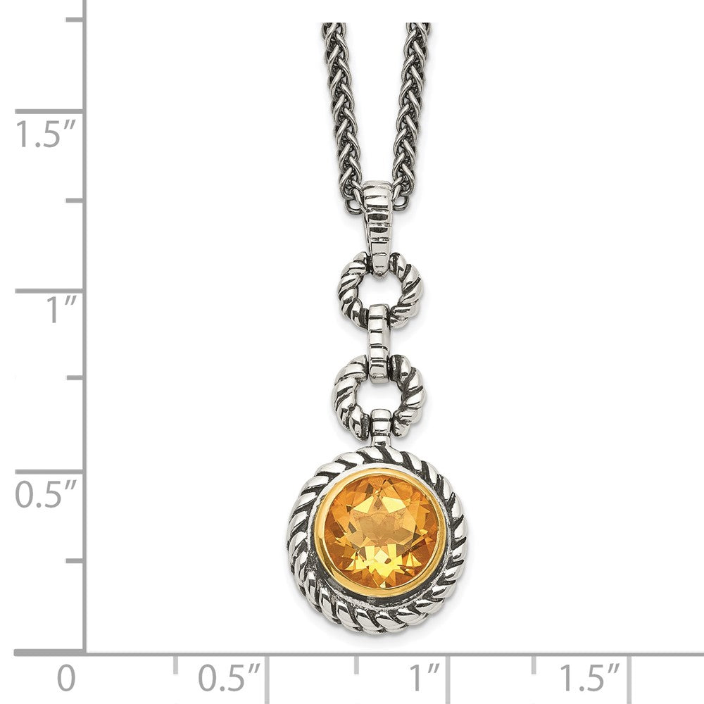 Shey Couture Sterling Silver Gold-tone Flash Gold-plated 18 Inch Antiqued Round Bezel Citrine Necklace QTC29