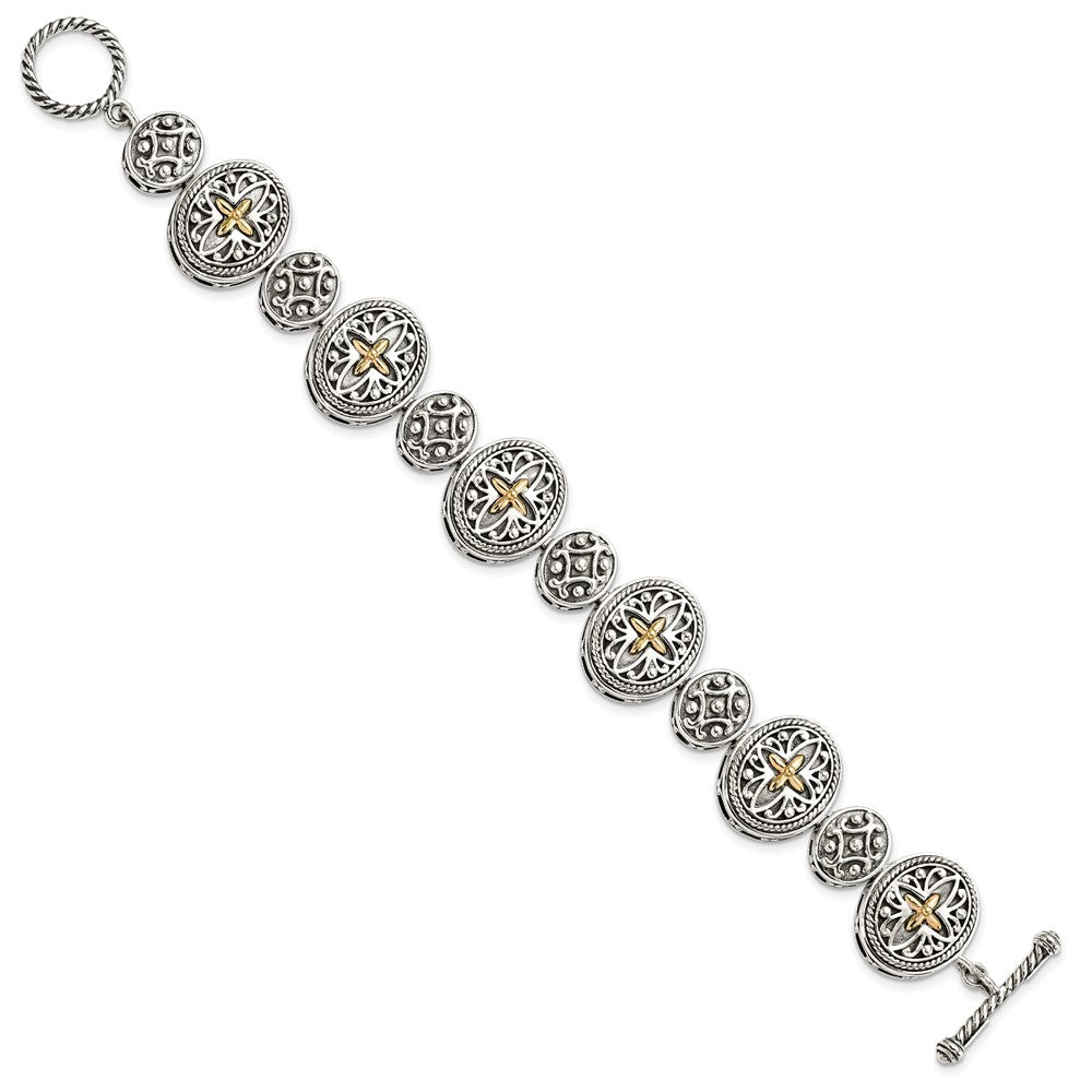 Shey Couture Sterling Silver with 14K Accent 8 Inch Antiqued Toggle Bracelet QTC294