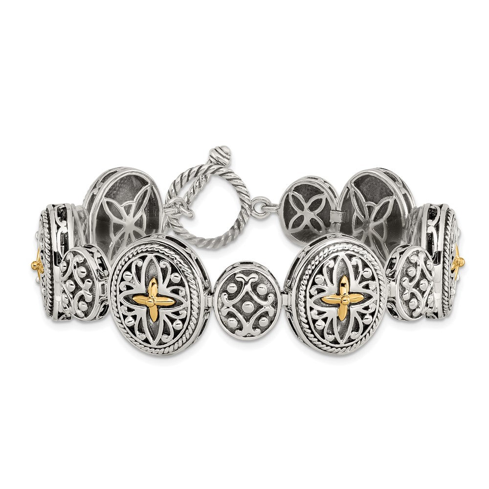 Shey Couture Sterling Silver with 14K Accent 8 Inch Antiqued Toggle Bracelet QTC294