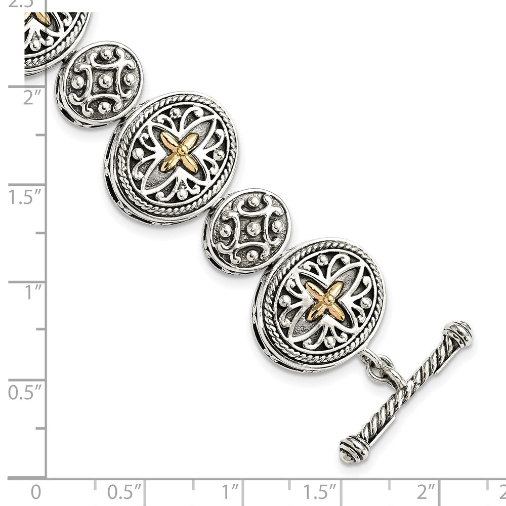 Shey Couture Sterling Silver with 14K Accent 8 Inch Antiqued Toggle Bracelet QTC294