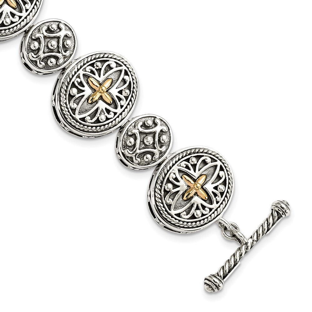 Shey Couture Sterling Silver with 14K Accent 8 Inch Antiqued Toggle Bracelet QTC294