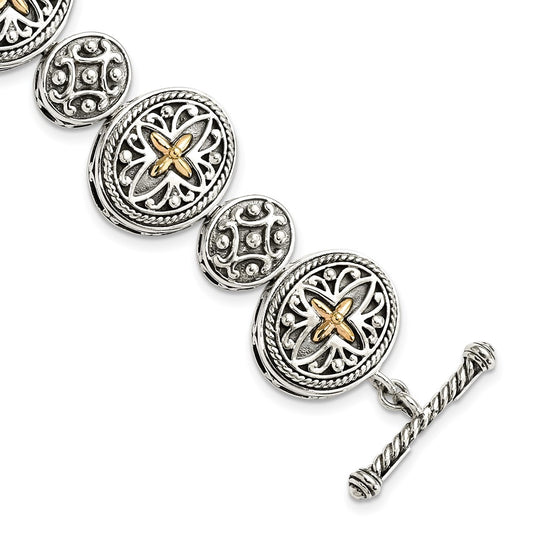 Shey Couture Sterling Silver with 14K Accent 8 Inch Antiqued Toggle Bracelet QTC294