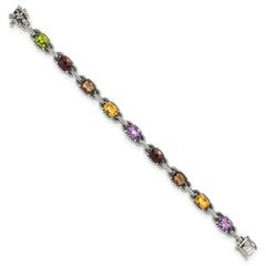 Shey Couture Sterling Silver 7.25 Inch Antiqued Cushion .86Amethyst/.86Citrine/1.10Garnet/.55Peridot/.86Smoky Quartz Bracelet QTC296