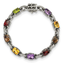 Shey Couture Sterling Silver 7.25 Inch Antiqued Cushion .86Amethyst/.86Citrine/1.10Garnet/.55Peridot/.86Smoky Quartz Bracelet QTC296