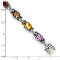 Shey Couture Sterling Silver 7.25 Inch Antiqued Cushion .86Amethyst/.86Citrine/1.10Garnet/.55Peridot/.86Smoky Quartz Bracelet QTC296