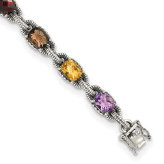 Shey Couture Sterling Silver 7.25 Inch Antiqued Cushion .86Amethyst/.86Citrine/1.10Garnet/.55Peridot/.86Smoky Quartz Bracelet QTC296