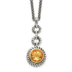 Shey Couture Sterling Silver Gold-tone Flash Gold-plated 18 Inch Antiqued Round Bezel Citrine Necklace QTC29