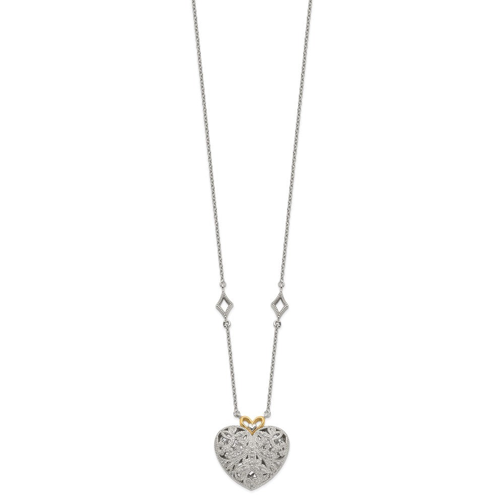 Shey Couture Sterling Silver Rhodium-plated with 14K Accent 18 Inch Diamond Vintage Heart Necklace QTC315