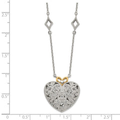 Shey Couture Sterling Silver Rhodium-plated with 14K Accent 18 Inch Diamond Vintage Heart Necklace QTC315