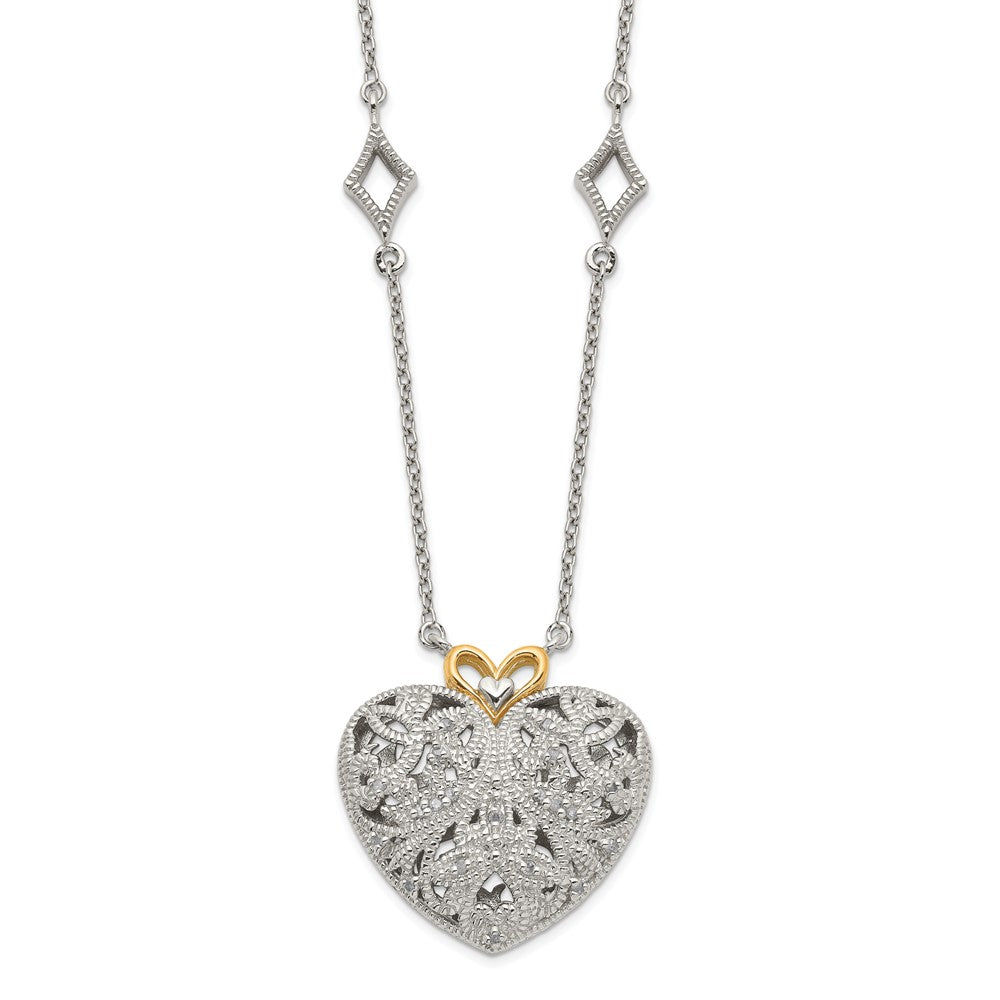 Shey Couture Sterling Silver Rhodium-plated with 14K Accent 18 Inch Diamond Vintage Heart Necklace QTC315