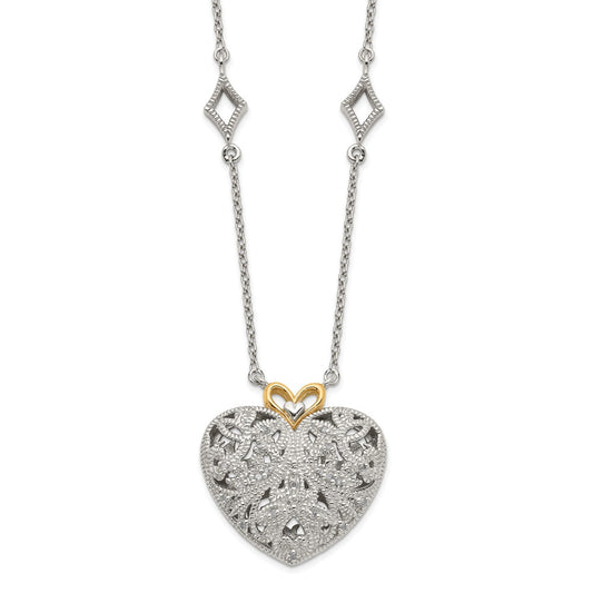 Shey Couture Sterling Silver Rhodium-plated with 14K Accent 18 Inch Diamond Vintage Heart Necklace QTC315