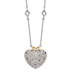Shey Couture Sterling Silver Rhodium-plated with 14K Accent 18 Inch Diamond Vintage Heart Necklace QTC315