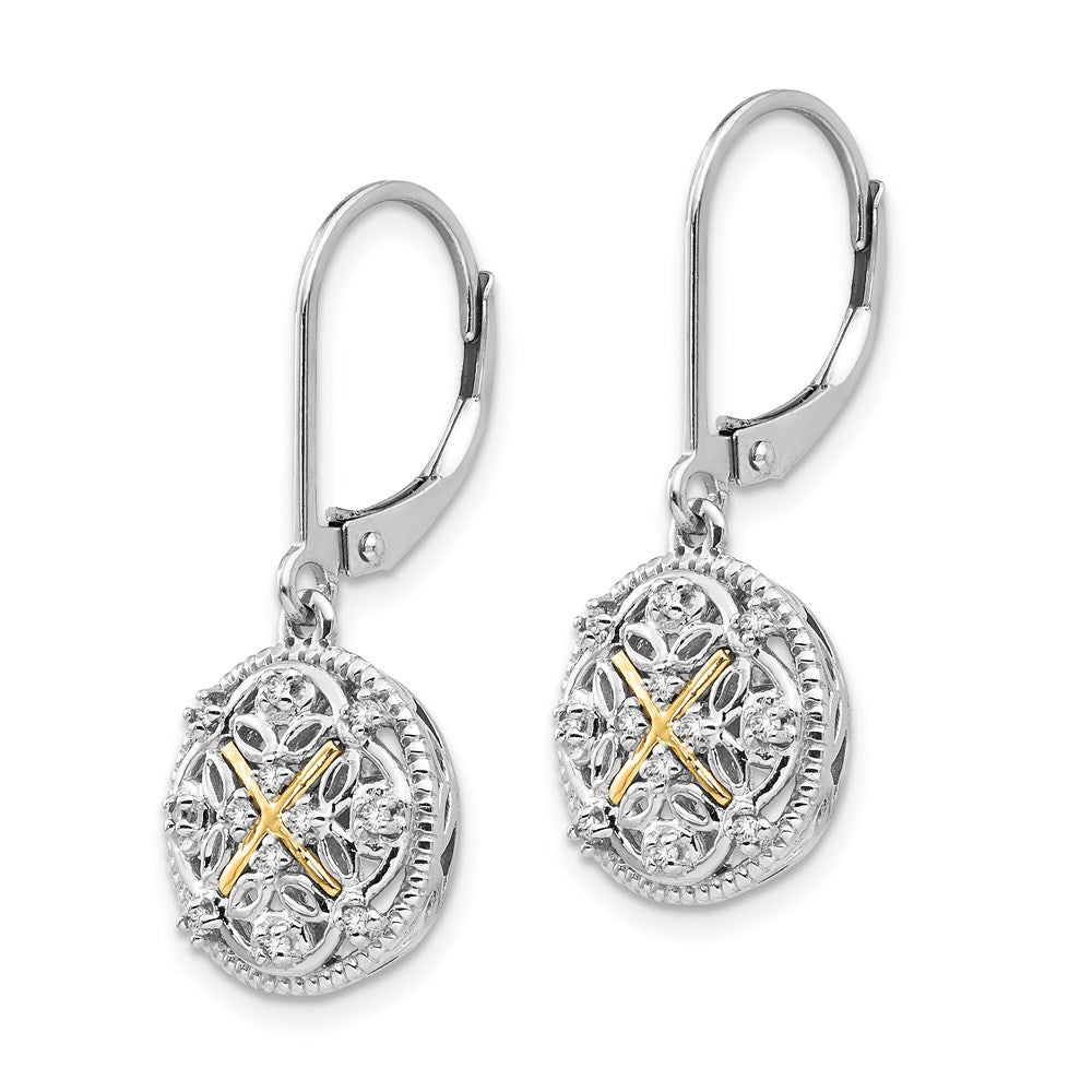 QTC317 Shey Couture Sterling Silver Rhodium-plated with 14K Accent Diamond Leverback Dangle Vintage Earrings