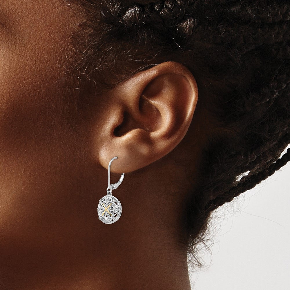 QTC317 Shey Couture Sterling Silver Rhodium-plated with 14K Accent Diamond Leverback Dangle Vintage Earrings
