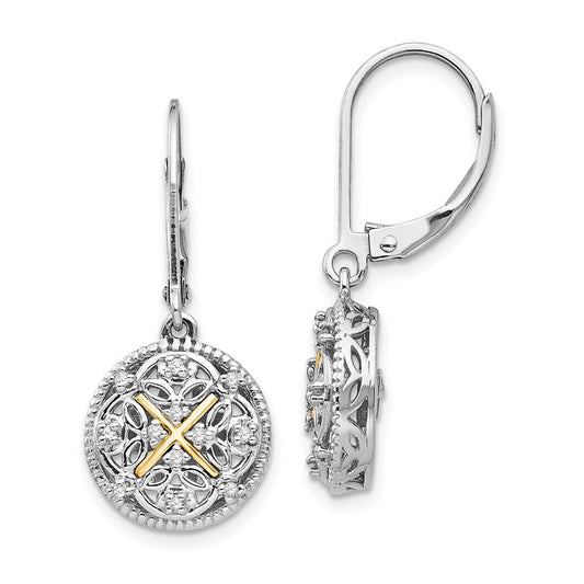 QTC317 Shey Couture Sterling Silver Rhodium-plated with 14K Accent Diamond Leverback Dangle Vintage Earrings