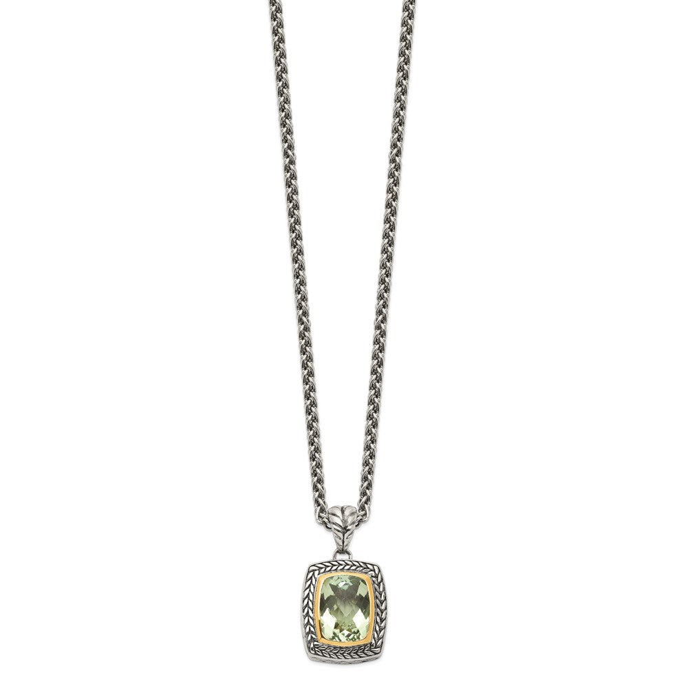 Shey Couture Sterling Silver with 14K Accent 18 Inch Antiqued Cushion Bezel Green Quartz Necklace QTC33