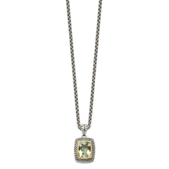 Shey Couture Sterling Silver with 14K Accent 18 Inch Antiqued Cushion Bezel Green Quartz Necklace QTC33