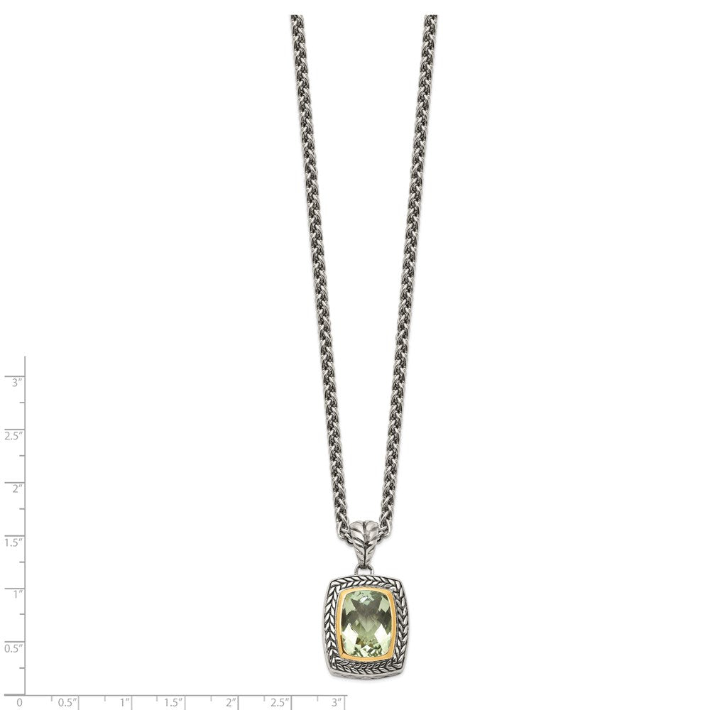 Shey Couture Sterling Silver with 14K Accent 18 Inch Antiqued Cushion Bezel Green Quartz Necklace QTC33