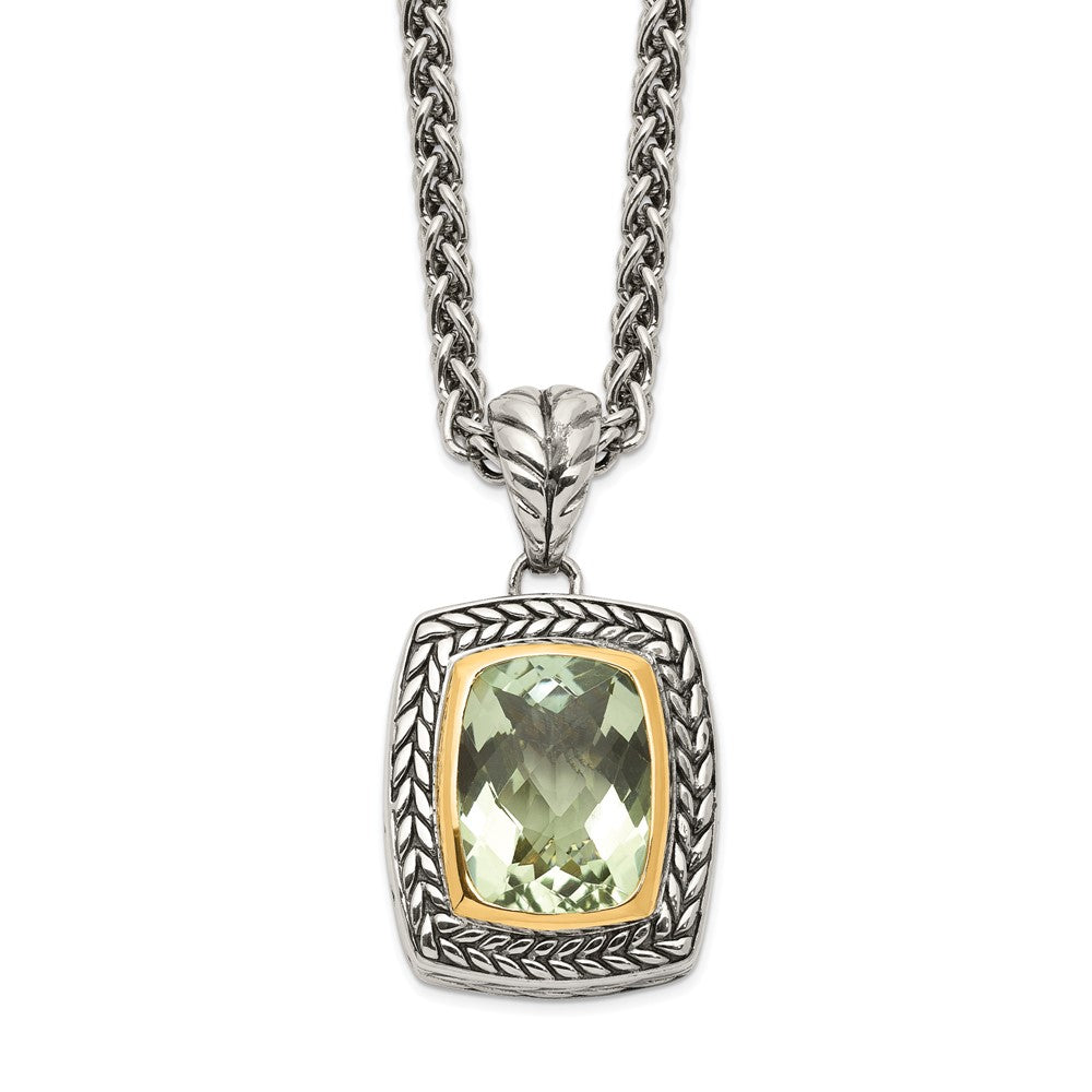 Shey Couture Sterling Silver with 14K Accent 18 Inch Antiqued Cushion Bezel Green Quartz Necklace QTC33