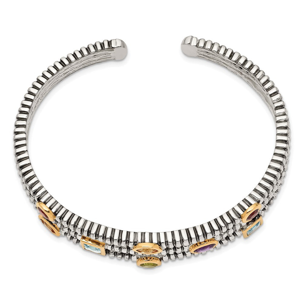 Shey Couture Sterling Silver with 14K Accent Antiqued Bezel .36Amethyst/.55Blue Topaz/.18Citrine/.35Garnet/.30Peridot Cuff Bracelet QTC34