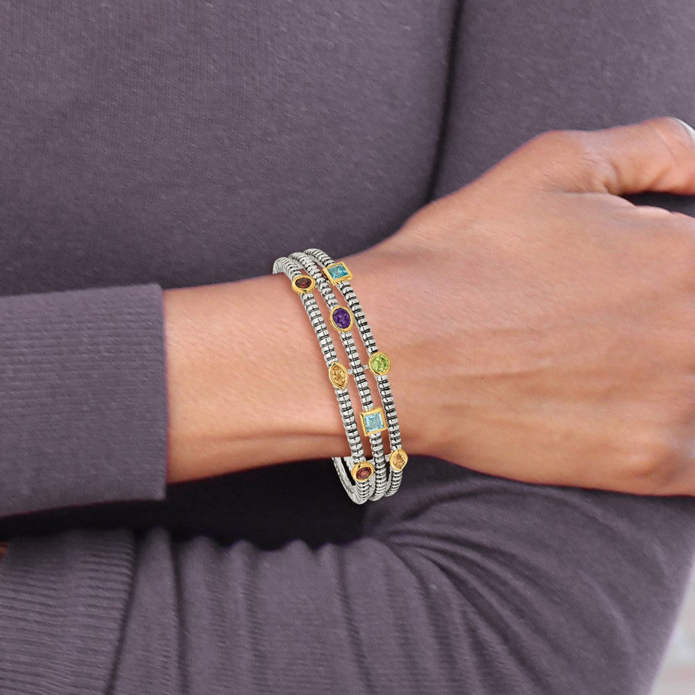 Shey Couture Sterling Silver with 14K Accent Antiqued Bezel .36Amethyst/.55Blue Topaz/.18Citrine/.35Garnet/.30Peridot Cuff Bracelet QTC34